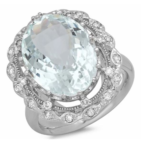 6.85ct Aqua 14 K White Gold Ring