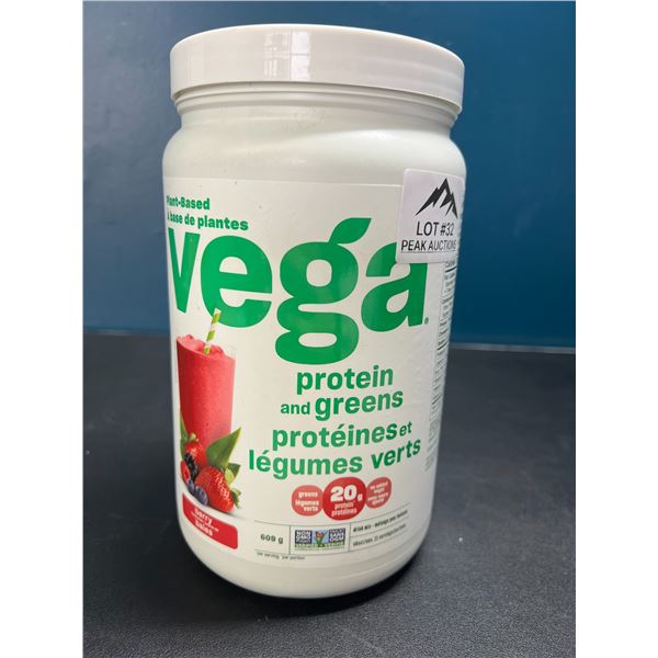 Lot of 1 Vega Plant-Based Protein and Greens - Berry Flavor - 609g Large Tub Protein Powder