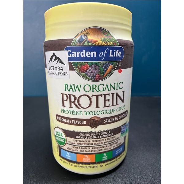 Lot of 1 Tub of Garden Of Life Raw Organic Protein Powder - Chocolate Flavour - 660g