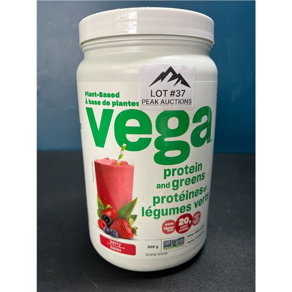 Lot of 1 Vega Plant-Based Protein and Greens - Berry Flavor - 609g Large Tub Protein Powder