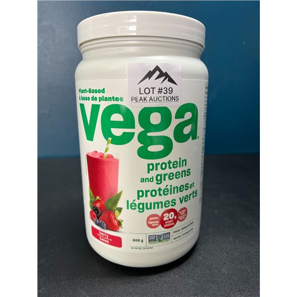 Lot of 1 Vega Plant-Based Protein and Greens - Berry Flavor - 609g Large Tub Protein Powder