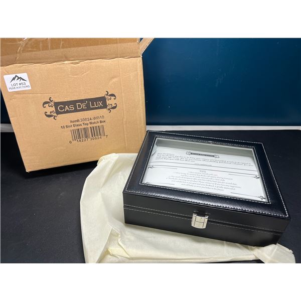 Lot of 1 Cas De Lux - 10 Slot Glass Top Watch Box
