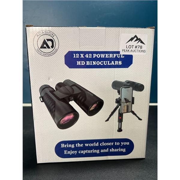 Lot of 1 Pair of 12x42 Powerful HD Binoculars w/ Tripod Stand
