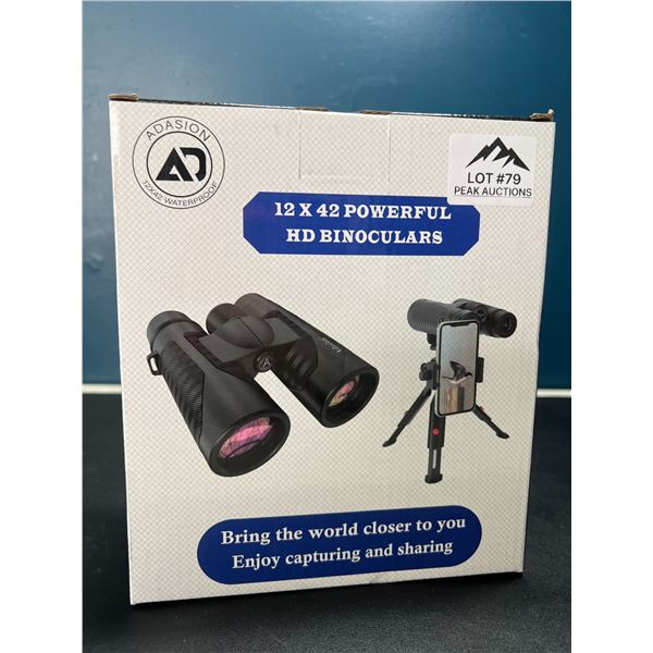 Lot of 1 Pair of 12x42 Powerful HD Binoculars w/ Tripod Stand