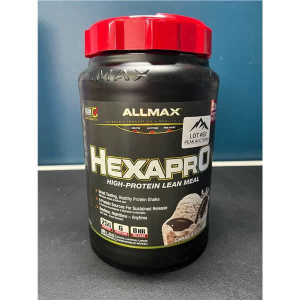 Lot of 1 Tub of ALLMAX HexaPro High-Protein Lean Meal - 2lbs - Cookies & Cream Flavor