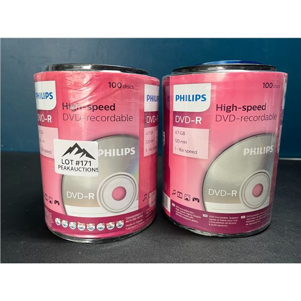 Lot of 2 Packs of Philips DVD-R Discs; 100 discs per pack