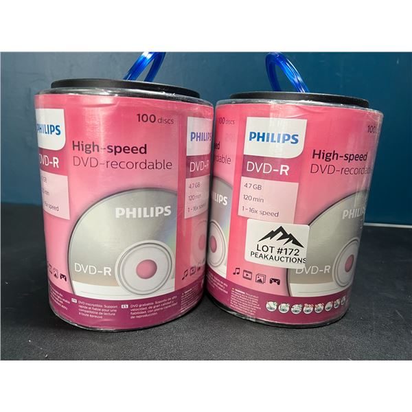 Lot of 2 Packs of Philips DVD-R Discs; 100 discs per pack