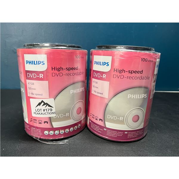 Lot of 2 Packs of Philips DVD-R Discs; 100 discs per pack