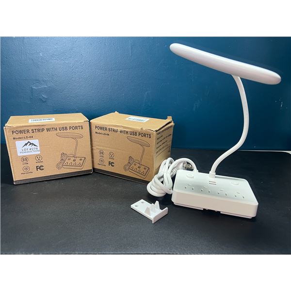 Lot of 2 Multi-Outlet Power Strips w/ USB Ports & LED Light