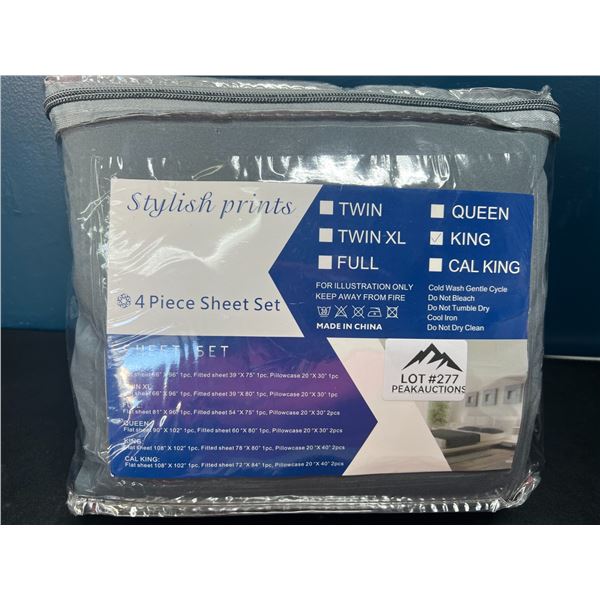 Lot of 1 King Size 4PC Sheet Set - Grey