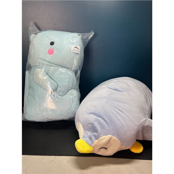 Lot of 2 Large Squish Type Stuffies - Penguin & Hippo
