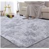 Image 1 : Lot of 1 Fluffy/Shaggy Area Rug Carpet - 5.25ft x 7.55ft - Silver Grey