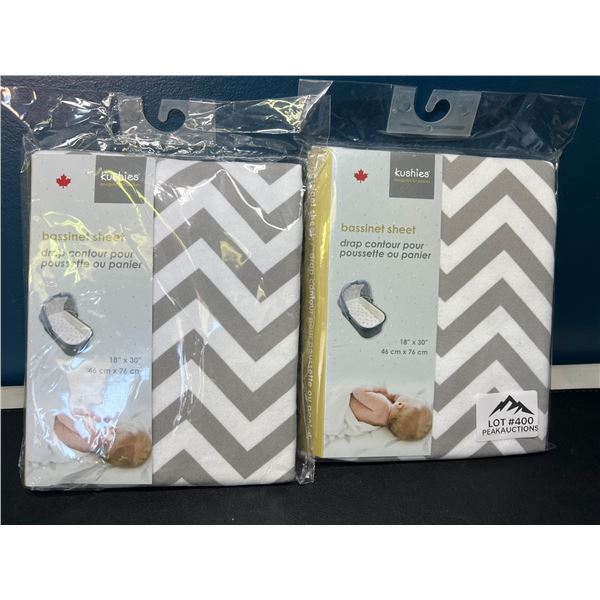Lot of 2 Kushies Bassinet Sheets - 18in x 30in - Grey Chevron Design