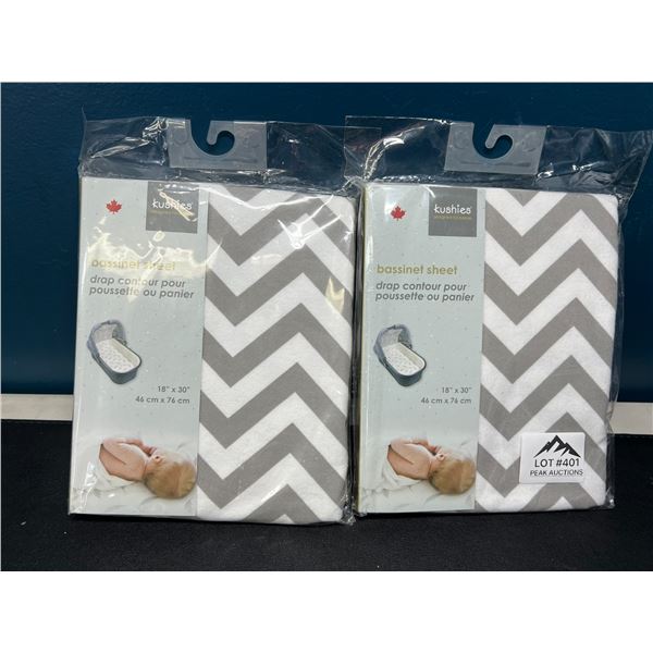 Lot of 2 Kushies Bassinet Sheets - 18in x 30in - Grey Chevron Design