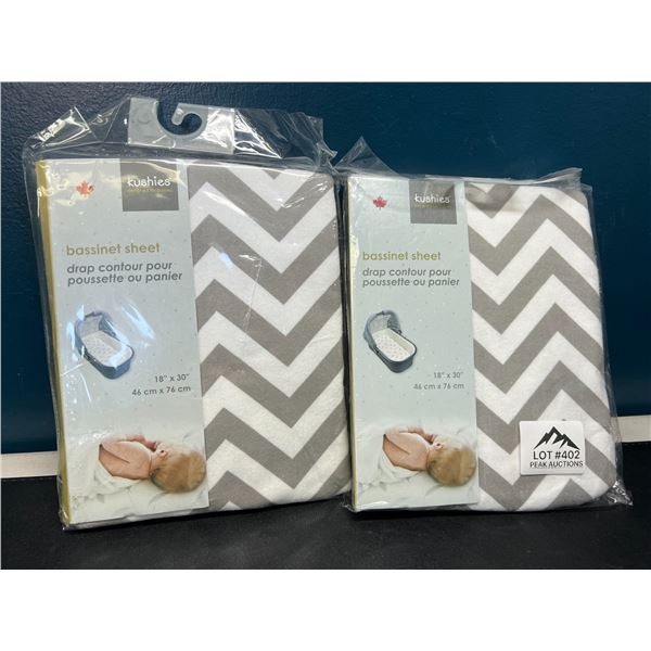 Lot of 2 Kushies Bassinet Sheets - 18in x 30in - Grey Chevron Design