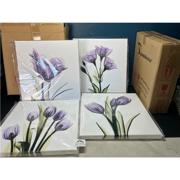 Lot of 2 Sets of Flower Wall Art Canvases - 4PCs per box