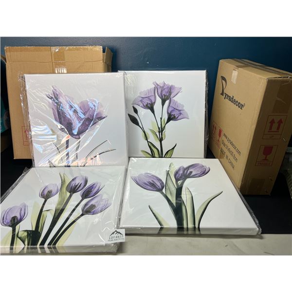 Lot of 2 Sets of Flower Wall Art Canvases - 4PCs per box