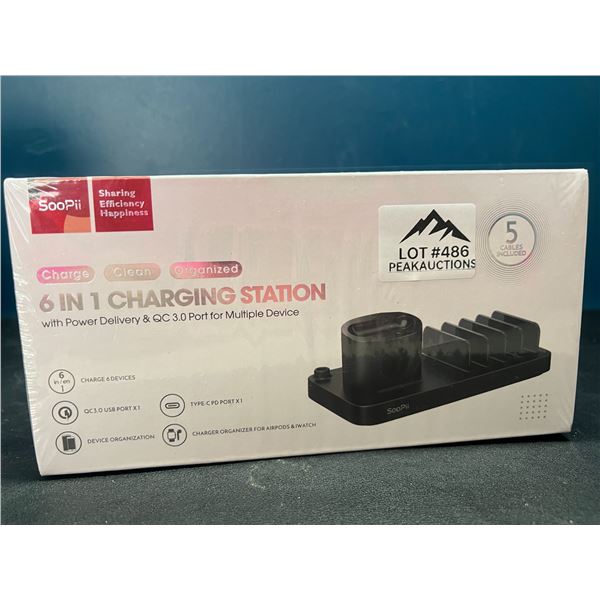 Lot of 1 6-in-1 Charging Station - Charge 6 Devices at Once! (Also Includes 5 Charging Cables)