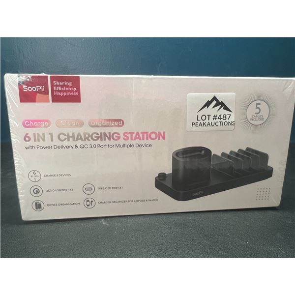 Lot of 1 6-in-1 Charging Station - Charge 6 Devices at Once! (Also Includes 5 Charging Cables)
