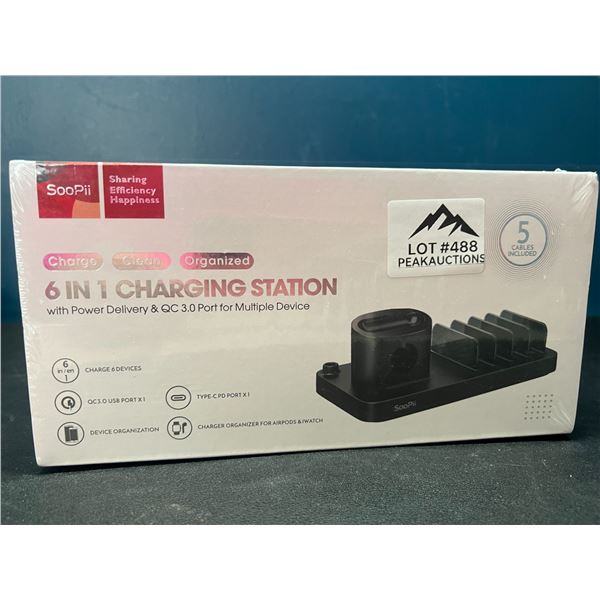 Lot of 1 6-in-1 Charging Station - Charge 6 Devices at Once! (Also Includes 5 Charging Cables)
