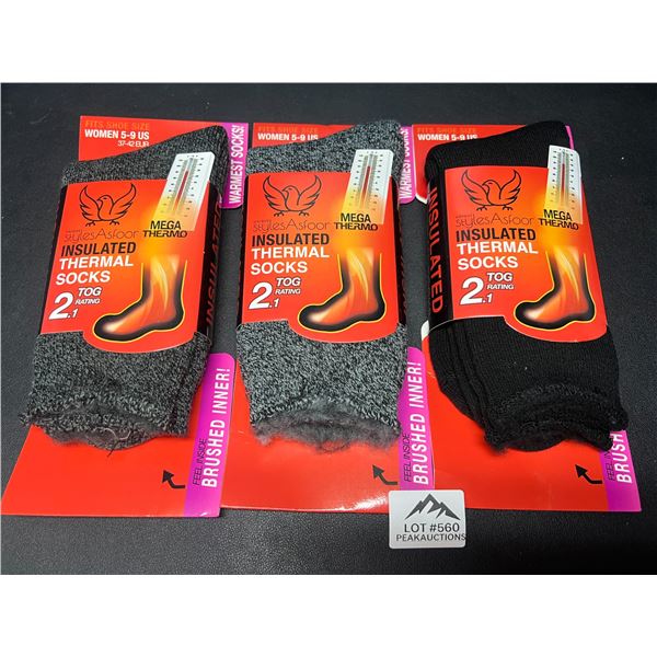 Lot of 3 Pairs of Insulated Thermal Socks for Women (Size 5-9)