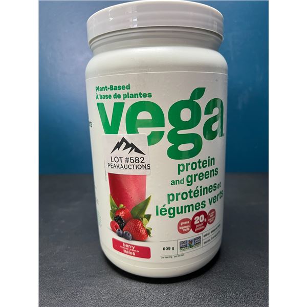 Lot of 1 Vega Plant-Based Protein and Greens - Berry Flavor - 609g Large Tub Protein Powder