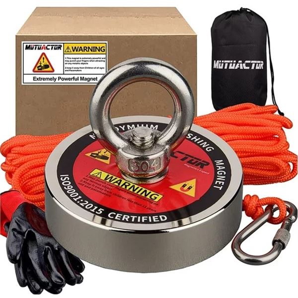 Lot of 1 Fishing Magnet Set - 700lbs w/ 20m Orange Rope