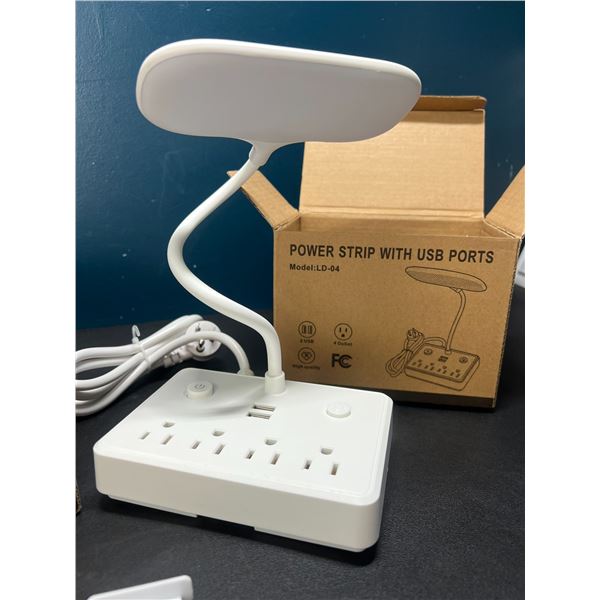 Lot of 2 Multi-Outlet Power Strips w/ USB Ports & LED Light