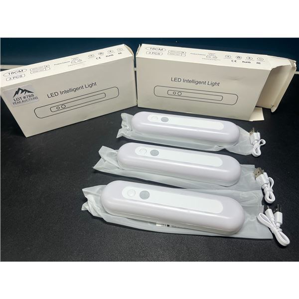 Lot of 2 Multi-Packs of LED Motion Sensor Lights - Rechargeable - 3 Lights per box/6 total