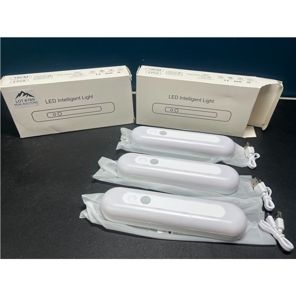 Lot of 2 Multi-Packs of LED Motion Sensor Lights - Rechargeable - 3 Lights per box/6 total