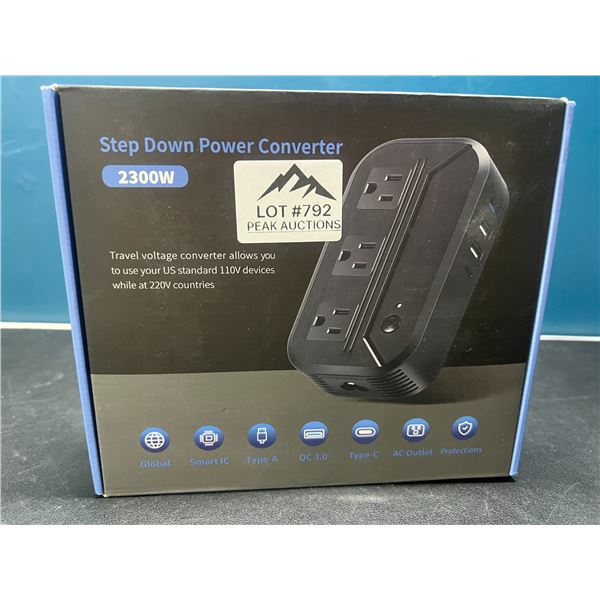 Lot of 1 Worldwide Step Down Power Converter - 2300W w/ 7 Conversion Plugs