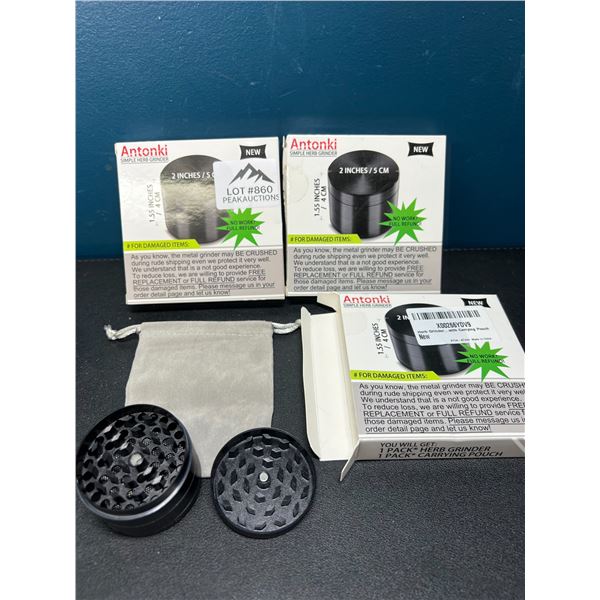 Lot of 3 Herb Grinders - 2-Inch Size - Black