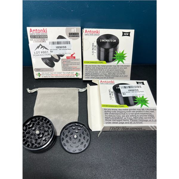 Lot of 3 Herb Grinders - 2-Inch Size - Black