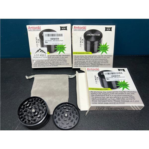 Lot of 3 Herb Grinders - 2-Inch Size - Black