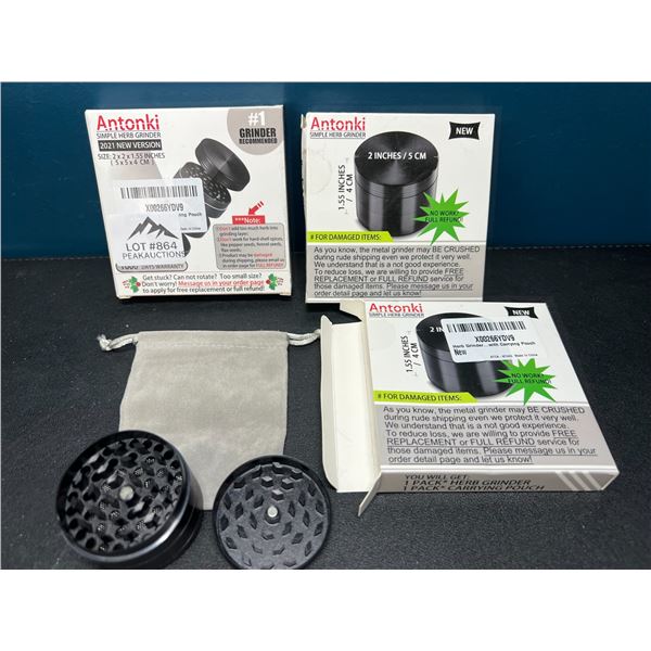 Lot of 3 Herb Grinders - 2-Inch Size - Black