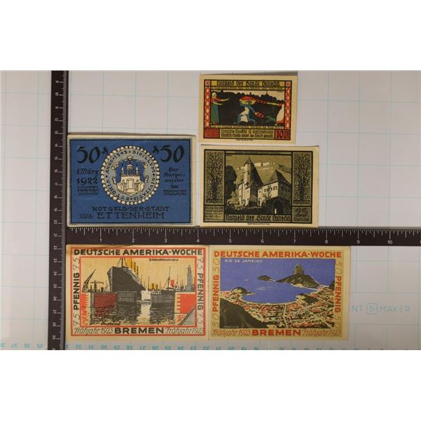 5 ASSORTED 1921/2/3 CRISP AU/UNC GERMAN NOTGELDS