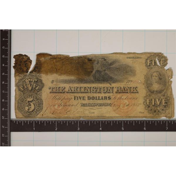 1855 ARLINGTON BANK $5 OBSOLETE BANK NOTE