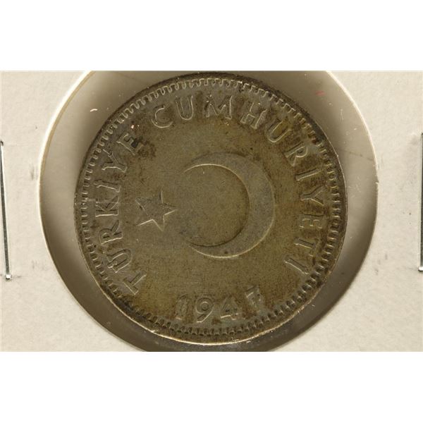 1947 TURKEY SILVER 1 LIRA .1447 OZ. ASW