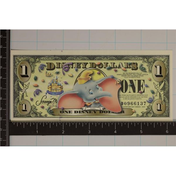 2005 DISNEY $1 COLORIZED CRISP UNC BILL (DUMBO)