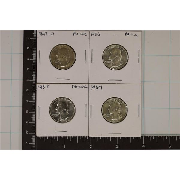 1941-D, 56, 58 & 1964 WASHINGTON SILVER QUARTERS