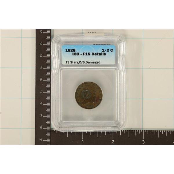 1828 US HALF CENT ICG F15 DETAILS 13 STARS