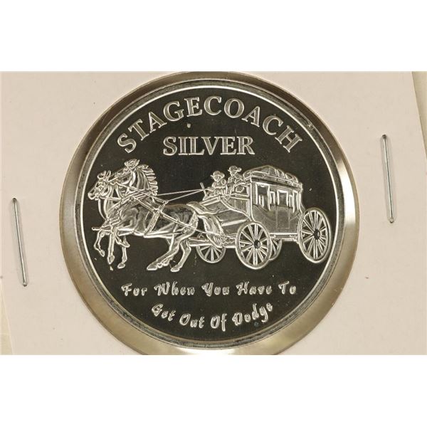 1 TROY OZ .999 FINE SILVER PROOF ROUND STAGECOACH