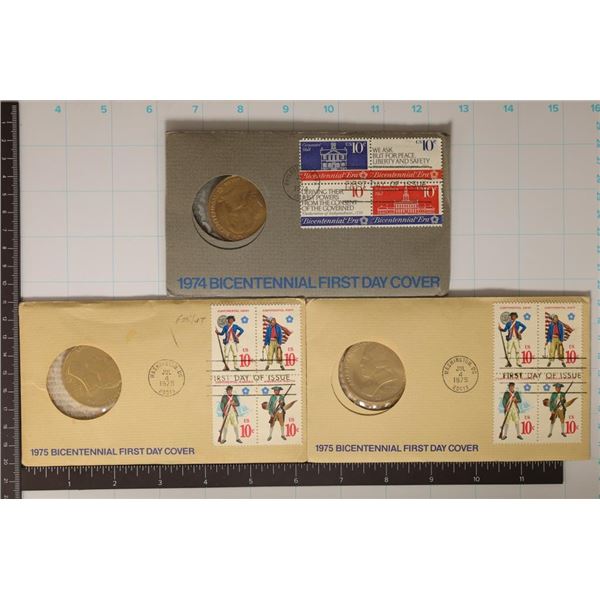 3-BICENTENNIAL 1ST DAY COVERS WITH 1 1/2'' MEDALS