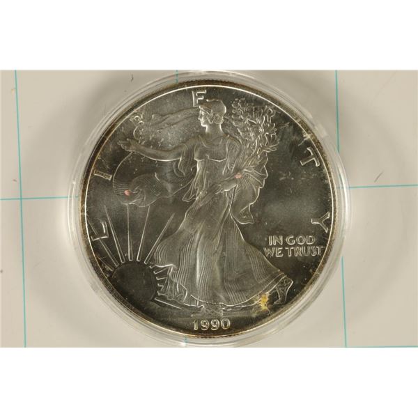 1990 AMERICAN SILVER EAGLE BRILLIANT UNC IN HARD