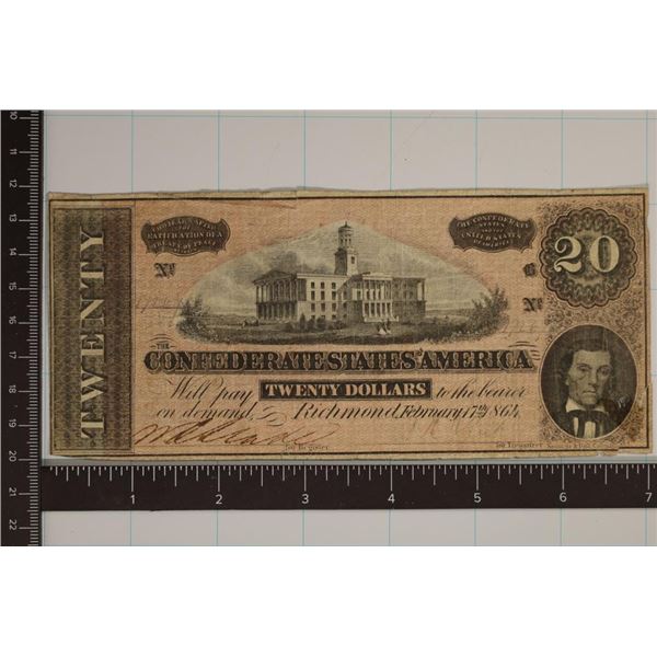 1864 CONFEDERATE STATES OF AMERICA $20 BANK