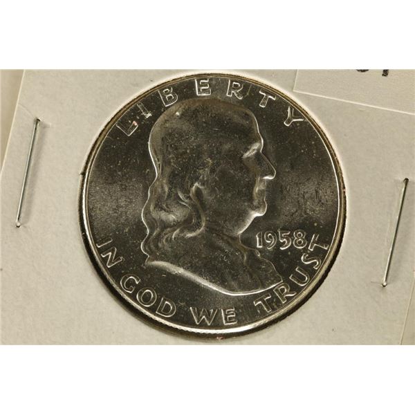 1958 SILVER FRANKLIN HALF DOLLAR. BRILLIANT UNC