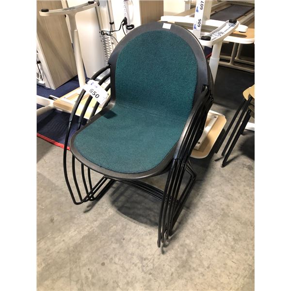 4 GREEN/BLACK STACKING ARM CHAIRS