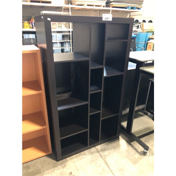 BLACK 59 H MULTI-COMPARTMENT BOOKCASE WITH CONDITION ISSUES