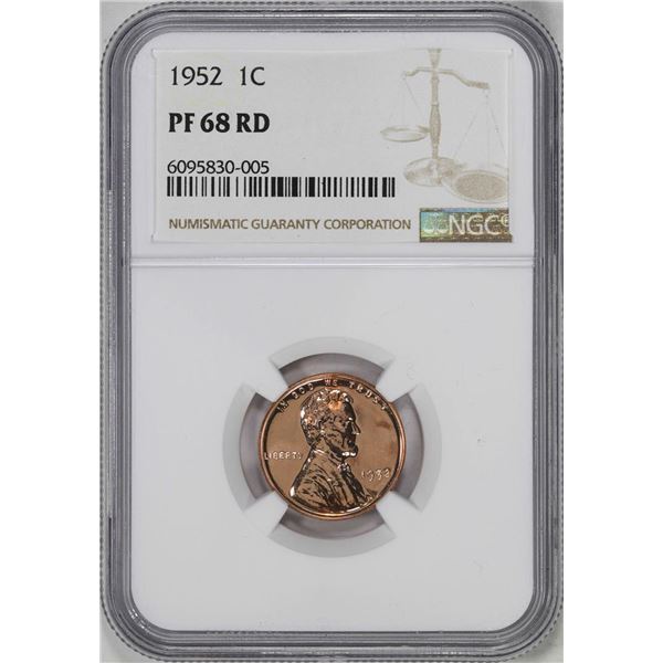 1952 Proof Lincoln Wheat Cent Coin NGC PF68RD
