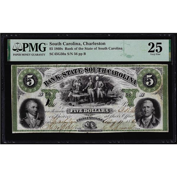 1860s $5 Bank of the State of South Carolina Obsolete Note SC45G50a PMG Very Fine 25